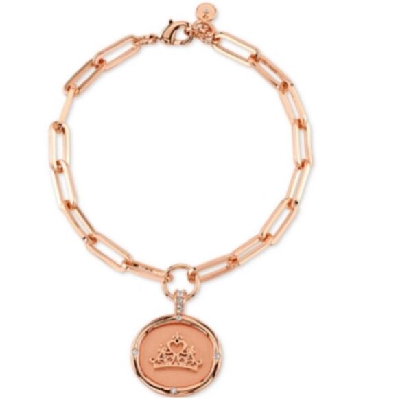 NWT Disney Princess Crown Link Bracelet in Fine Silver Plated Rose Gold - Picture 1 of 7